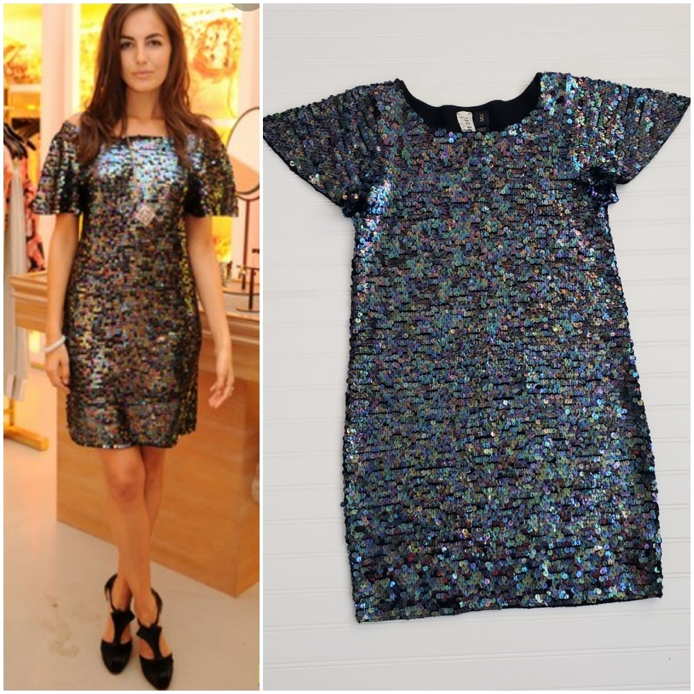 Bird by Juicy Couture Mermaid Sequin Dress size Small Black Rainbow Celeb Style